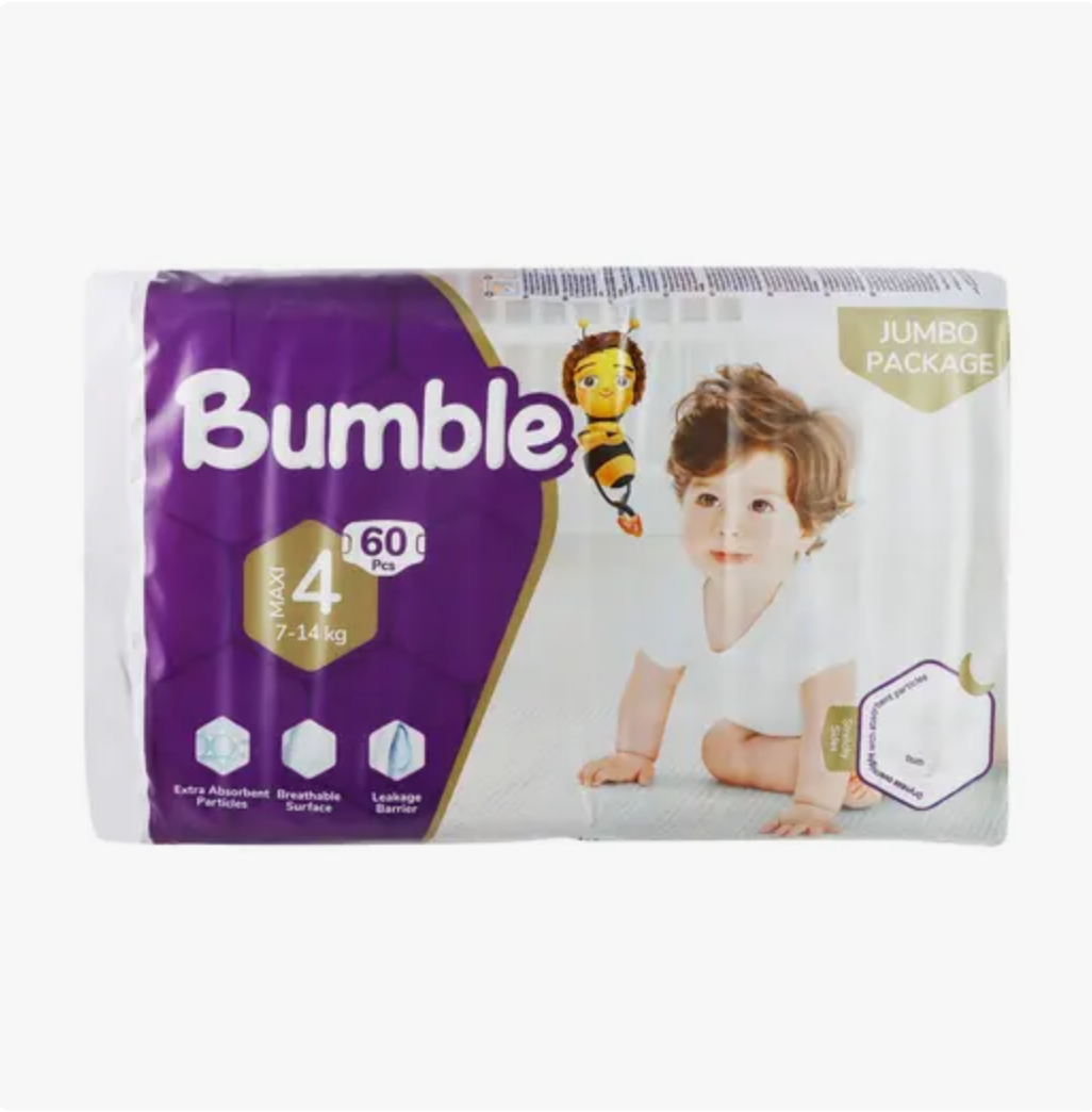 Bumble Maxi Diapers Jumbo Pack, 7-14kg, 60 Pieces