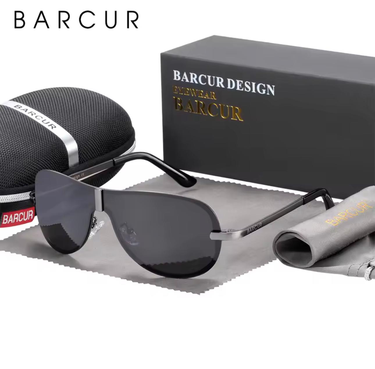 BARCUR Polarized Black Sunglasses Male Rimless Driving Night Vision - Gun Black