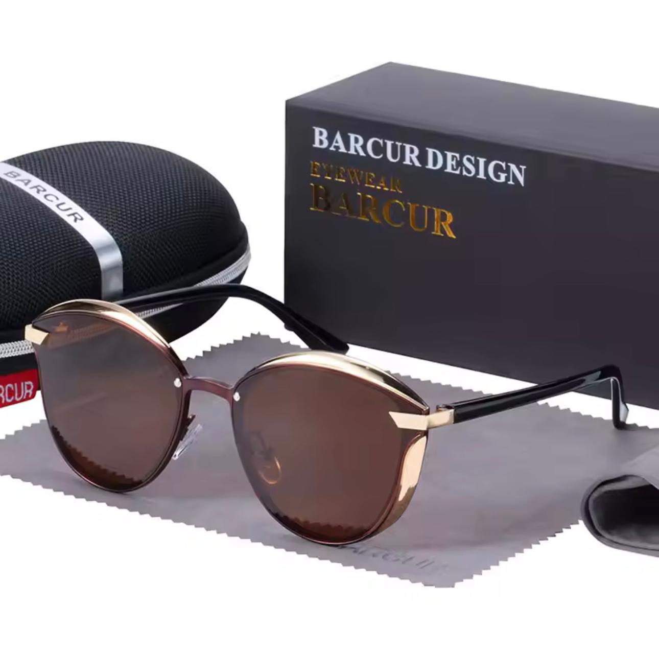 BARCUR Luxury Polarized Sunglasses Women Round Sun Glassess Ladies Lunette De Soleil Femme-Brown Brown