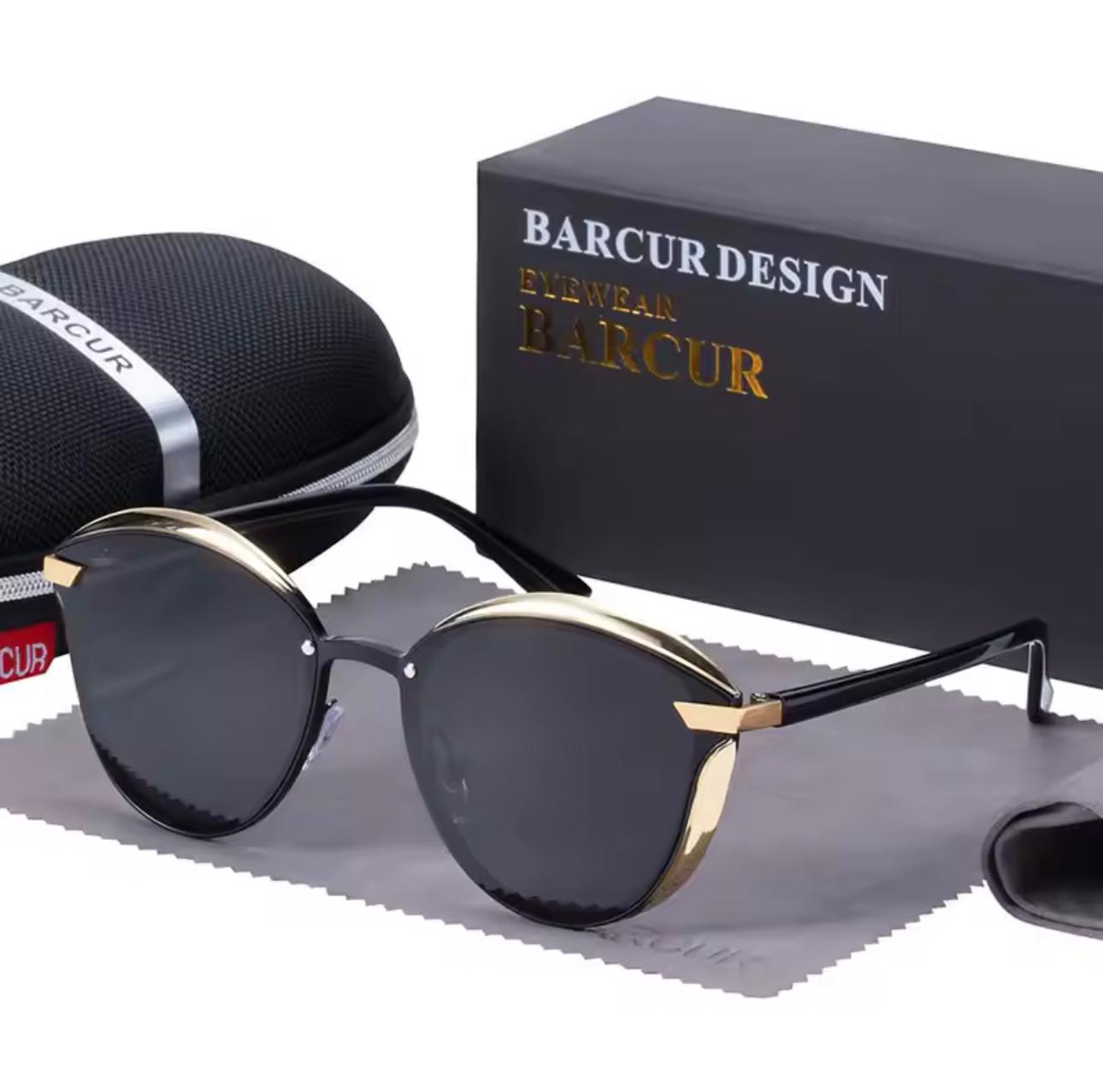 BARCUR Fashion Polarized Women Sunglasses Round Sun Glass Ladies Lunette De Soleil Femme-Gold Gray