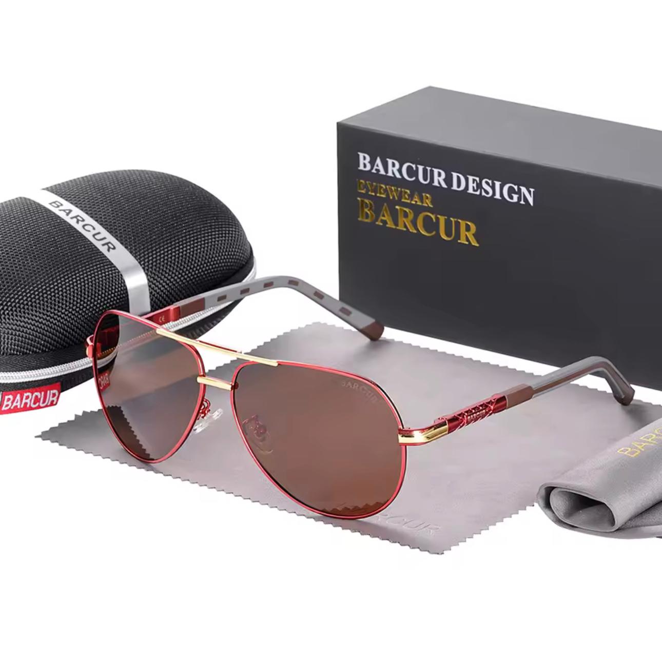 BARCUR Aluminum Vintage Men's Sunglasses Men Polarized Coating Classic Sun Glasses Women Shade Male Driving Accessories Eyewear-RedTea