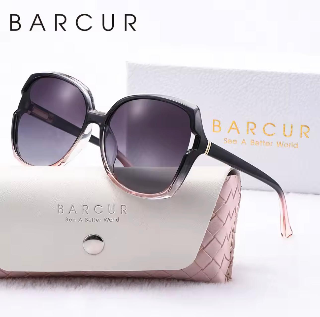 BARCUR Fashion Women Sunglasses Gradient Colors PC Elliptical Large Frame UVA/B Polarized Sunglasses - Gray Pink