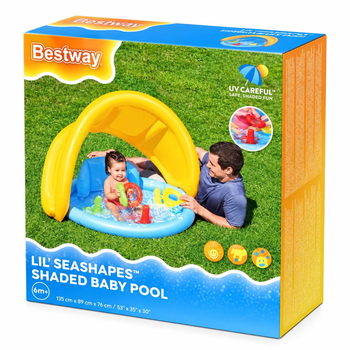 BESTWAY Lil’ Seashapes Shaded Baby Pool – 115 × 89 × 76 cm