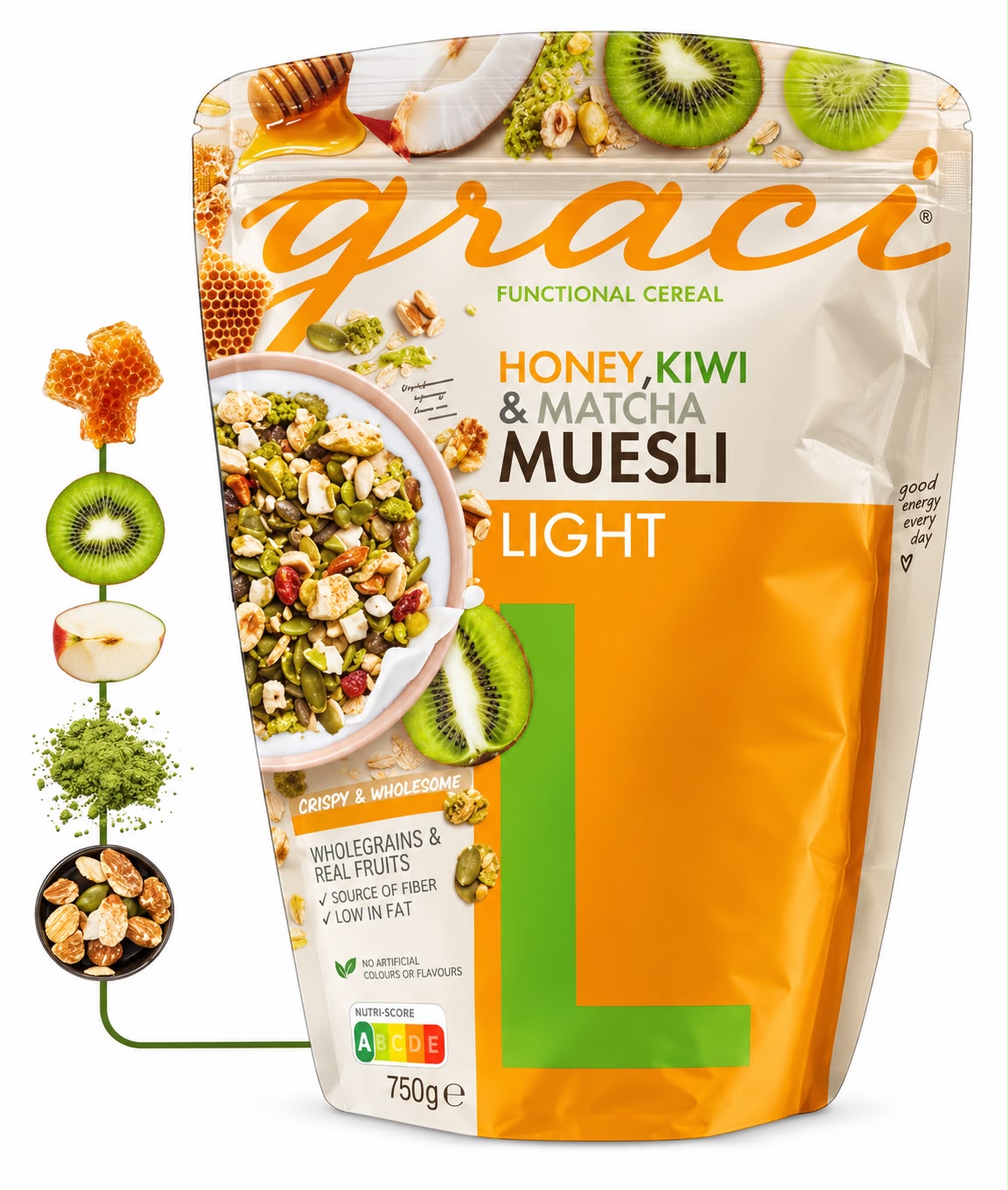 Graci Honey, Kiwi &amp; Matcha Muesli Light – 300g