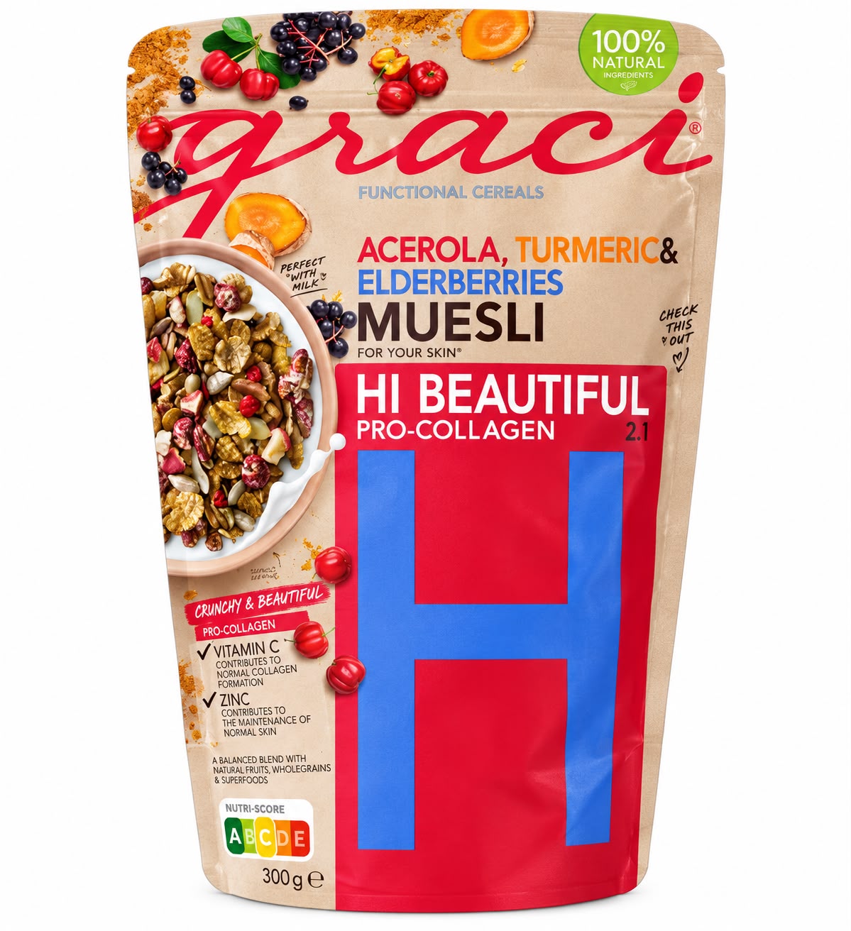 Graci Hi Beautiful Pro-Collagen Muesli – Acerola, Turmeric & Elderberries – 300g