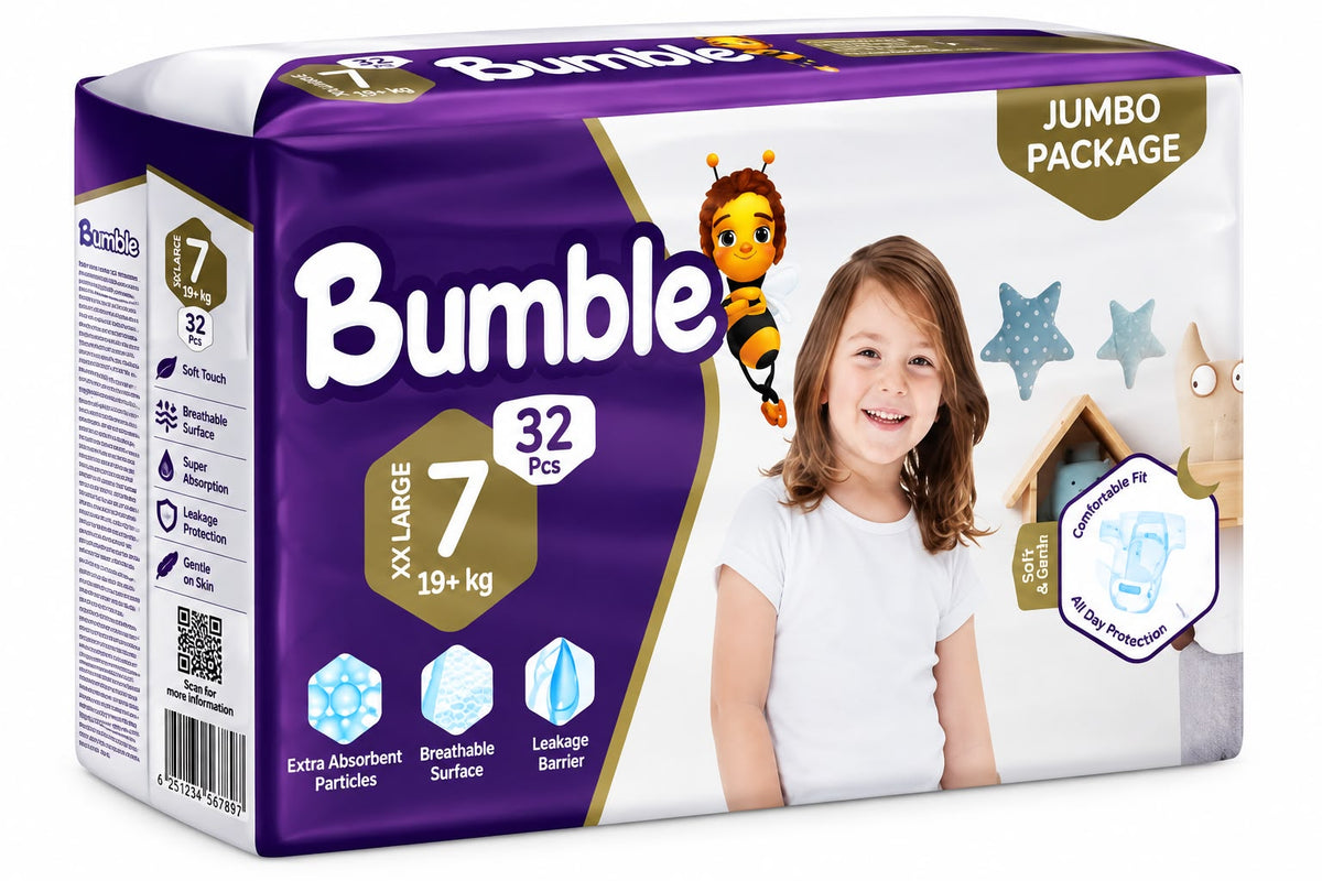 Bumble Baby Diapers Size 7 Jumbo Pack – 32 Pieces (19+ kg)