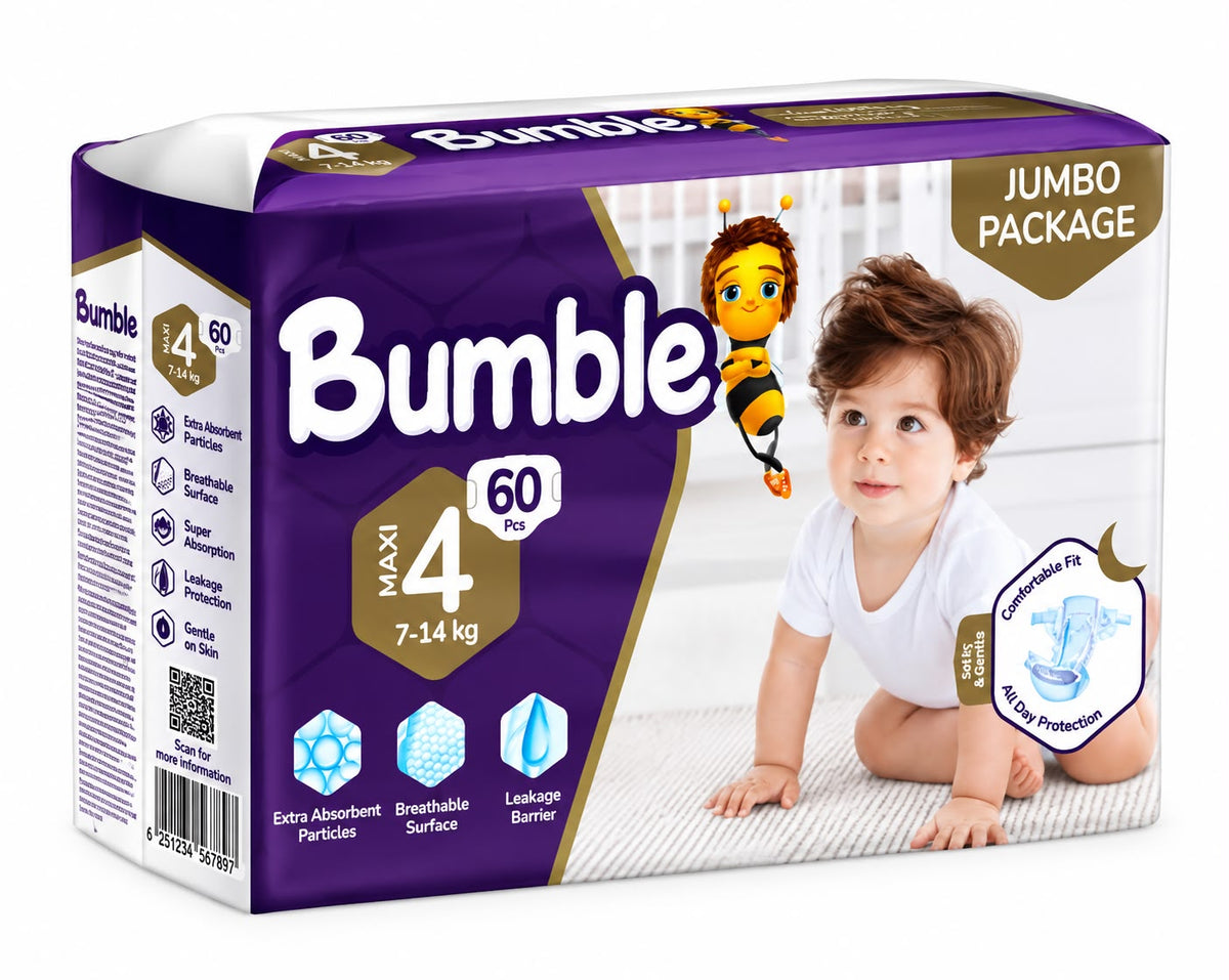 Bumble Baby Diapers Size 4 Jumbo Pack – 60 Pieces (7–14 kg)