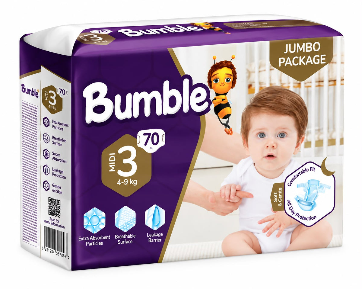 Bumble Baby Diapers Size 3 Jumbo Pack – 70 Pieces (4–9 kg)